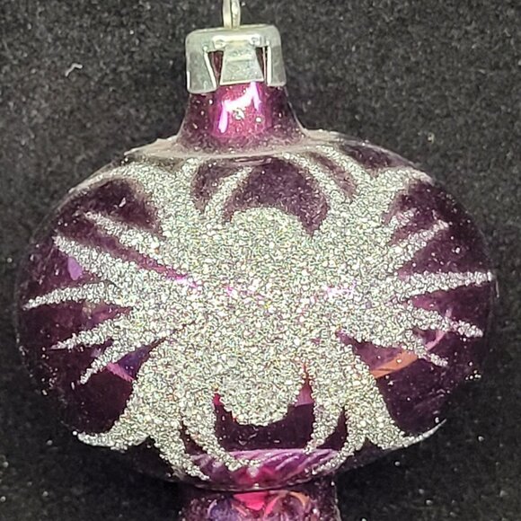 Pink Indent Finial Glass Christmas Tree Ornament Reflector Glitter Vtg Retro MCM - Picture 5 of 8